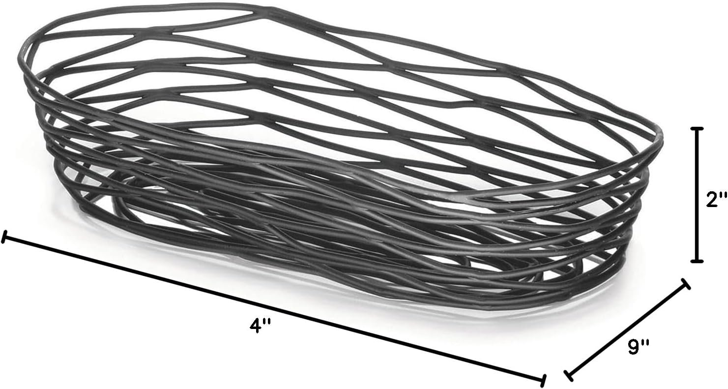 Wholesale Oblong Black Metal Basket 9 x 4 x 2 Inches Powder Coated Durable Artisan Design for Bread Bagels Pastries Decor supplier