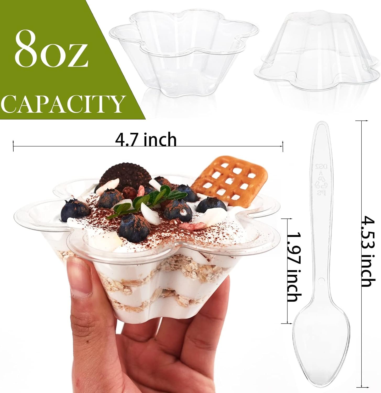 Wholesale 50 Pack 8oz Clear Plastic Dessert Cups with Spoons Disposable Flower-Shaped Bowls for Ice Cream Sundaes Nuts Salads Trifles Factory