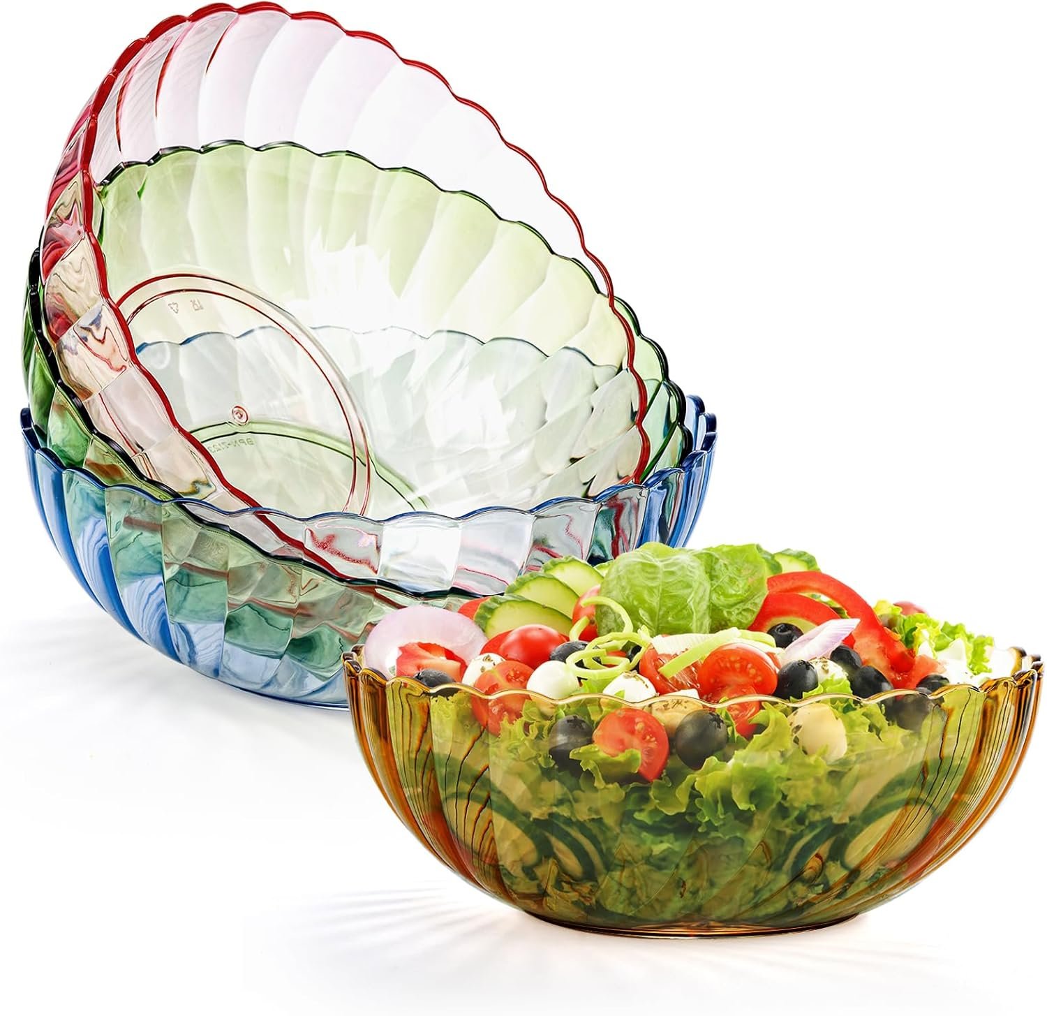 Wholesale 4 Pack 74oz Break Resistant Multicolor Plastic Serving Mixing Bowls for Salad Fruit Popcorn Chip and Dip Factory Wholesale 4 Pack 74oz Break Resistant Multicolor Plastic Serving Mixing Bowls for Salad Fruit Popcorn Chip and Dip Factory