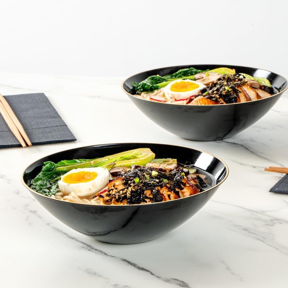 Wholesale 16 Ounce Gold-Rimmed Heavy-Duty Black Plastic Disposable Salad Bowls Pack of 20 Durable Fancy Bowls for Warm and Cold Foods Ideal for Restaurants Factory