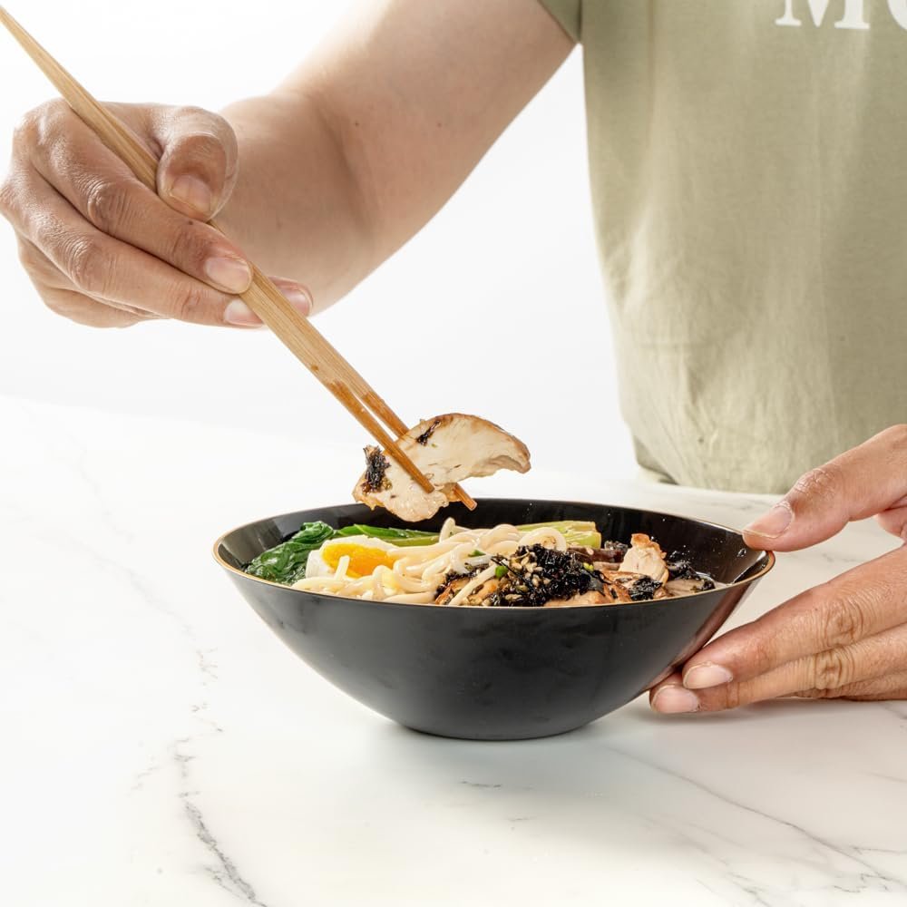 Wholesale 16 Ounce Gold-Rimmed Heavy-Duty Black Plastic Disposable Salad Bowls Pack of 20 Durable Fancy Bowls for Warm and Cold Foods Ideal for Restaurants Factory