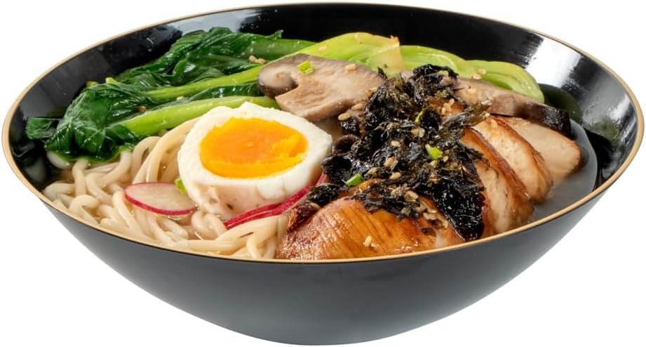 Wholesale 16 Ounce Gold-Rimmed Heavy-Duty Black Plastic Disposable Salad Bowls Pack of 20 Durable Fancy Bowls for Warm and Cold Foods Ideal for Restaurants Factory