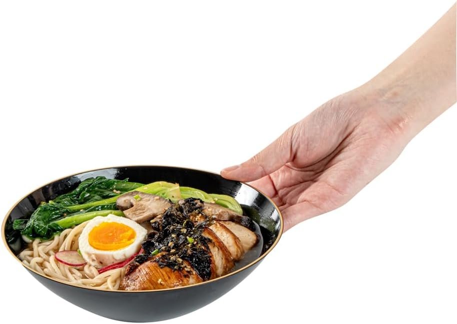 Wholesale 16 Ounce Gold-Rimmed Heavy-Duty Black Plastic Disposable Salad Bowls Pack of 20 Durable Fancy Bowls for Warm and Cold Foods Ideal for Restaurants Factory