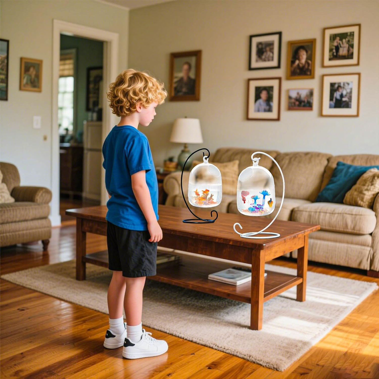 OEM Hanging Glass Fish Bowl Tank with White Stand - Small Desk Aquarium Vase for Home Decor Factory