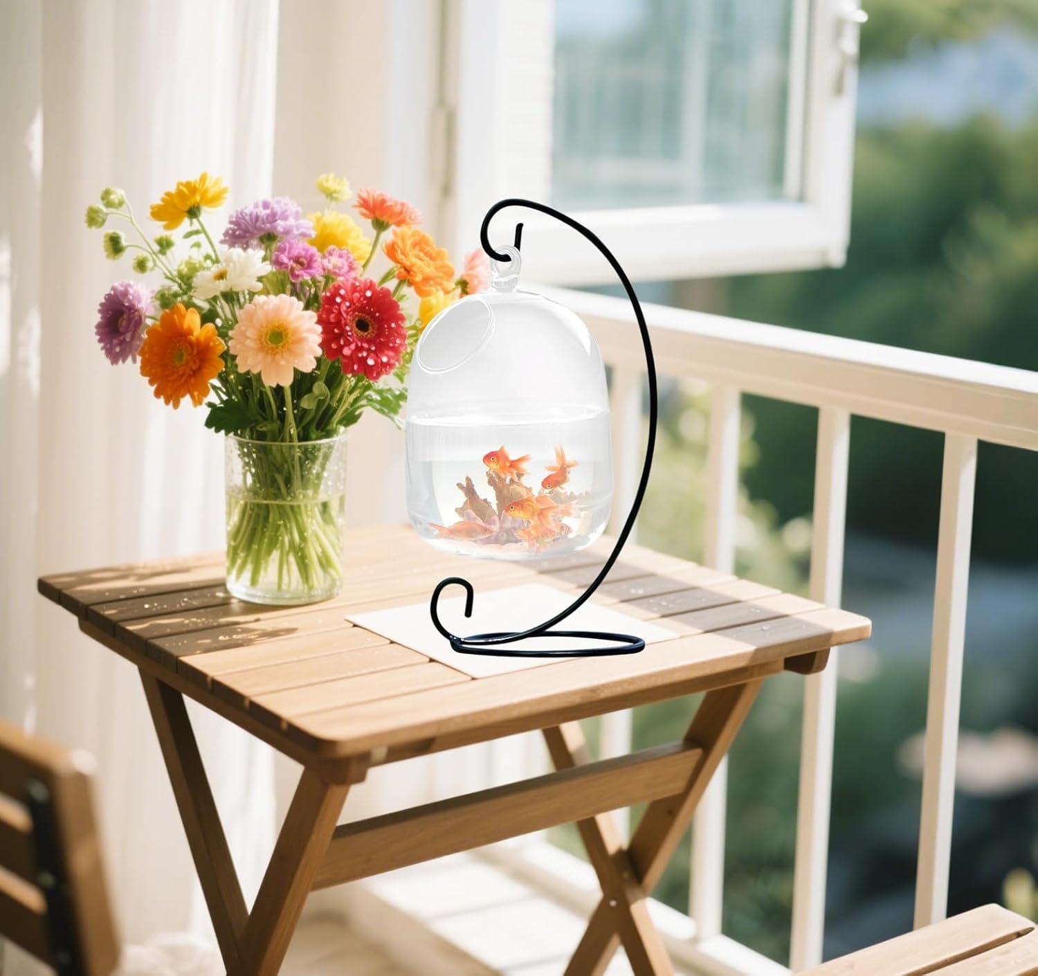 OEM Hanging Glass Fish Bowl Tank with White Stand - Small Desk Aquarium Vase for Home Decor Factory