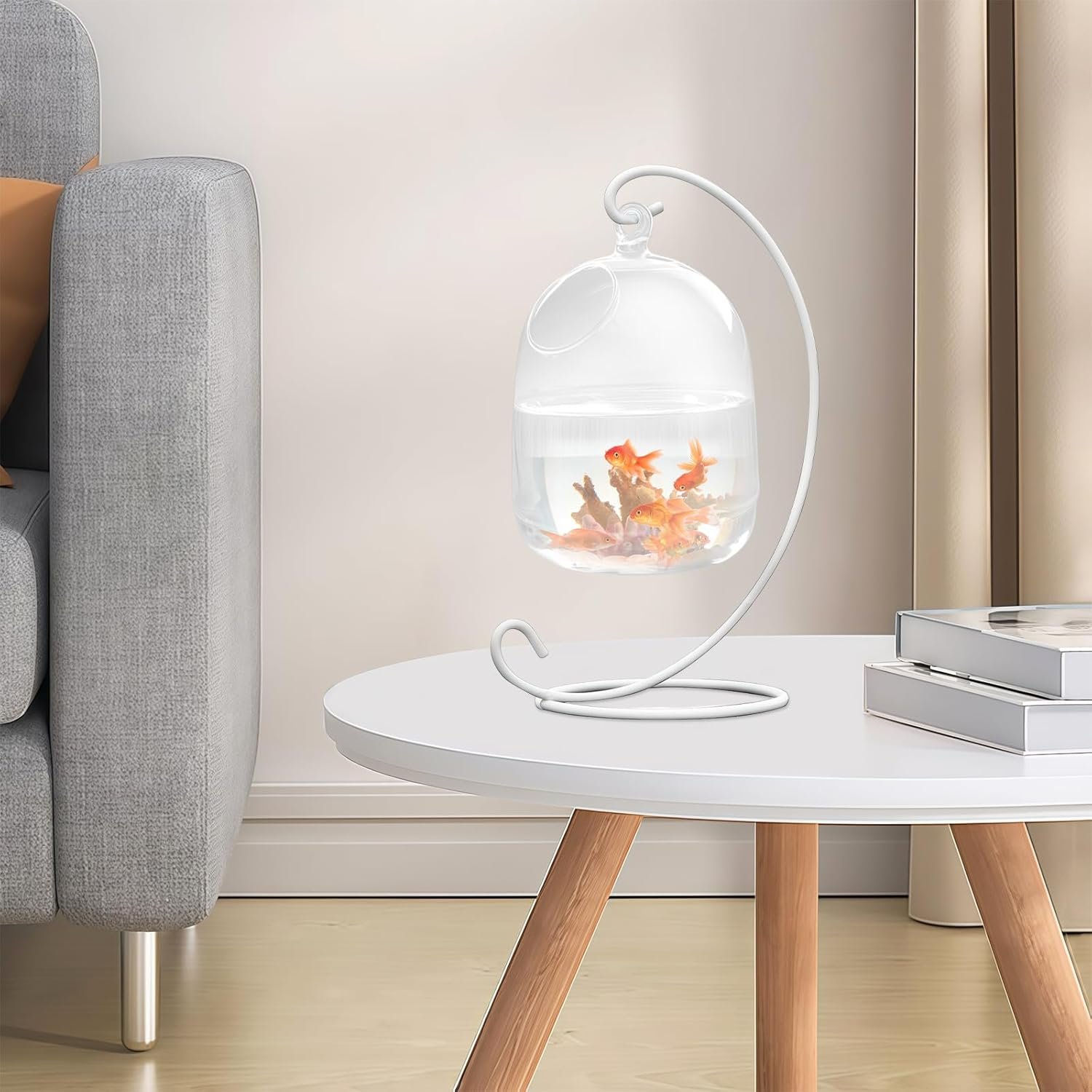 OEM Hanging Glass Fish Bowl Tank with White Stand - Small Desk Aquarium Vase for Home Decor Factory