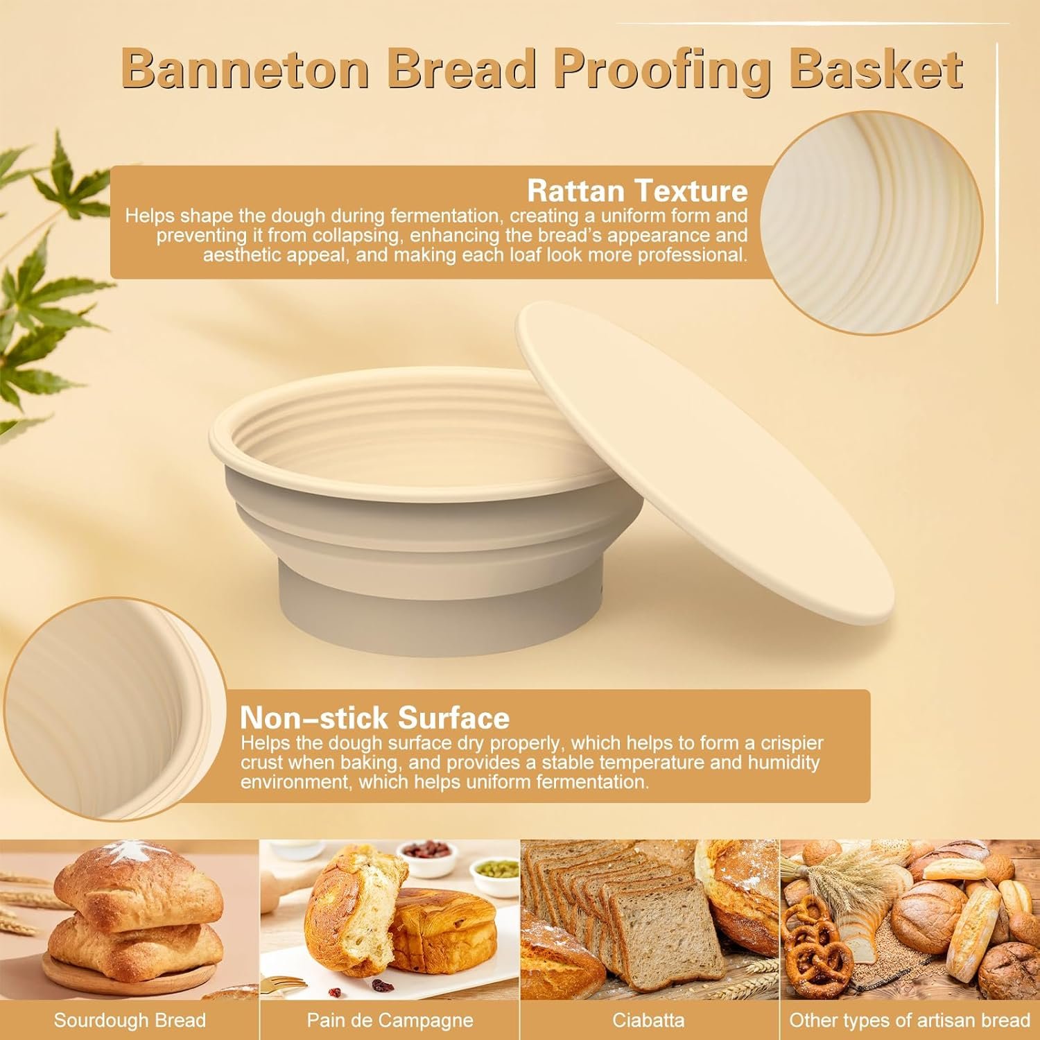 OEM 9-Inch Heated Banneton Bread Proofing Basket Foldable Silicone Sourdough Fermentation Bowl Graphene Warmer Lid 4 Adjustable Temperature Levels Non-Stick Surface Factory