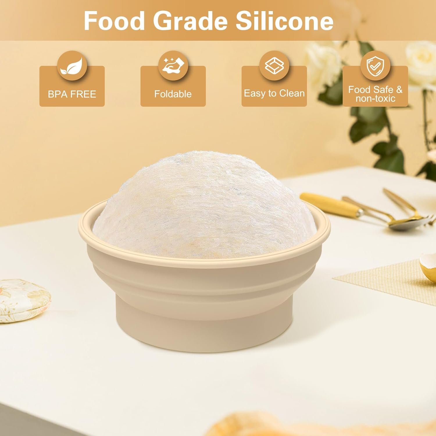 OEM 9-Inch Heated Banneton Bread Proofing Basket Foldable Silicone Sourdough Fermentation Bowl Graphene Warmer Lid 4 Adjustable Temperature Levels Non-Stick Surface Factory