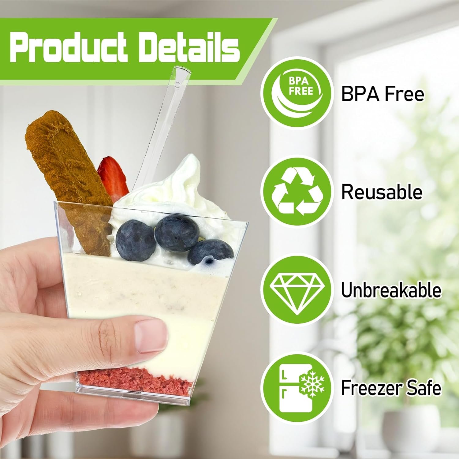 Wholesale 100 Pack 7 oz Clear Plastic Dessert Cups with Spoons for Parfait Pudding Jello Fruit Ice Cream Yogurt Trifle Sundae Tiramisu Appetizer Snacks Factory