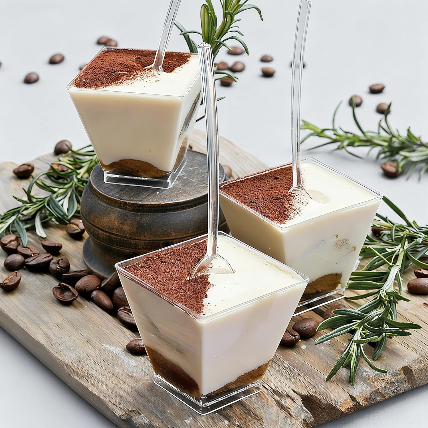 Wholesale 100 Pack 7 oz Clear Plastic Dessert Cups with Spoons for Parfait Pudding Jello Fruit Ice Cream Yogurt Trifle Sundae Tiramisu Appetizer Snacks Factory