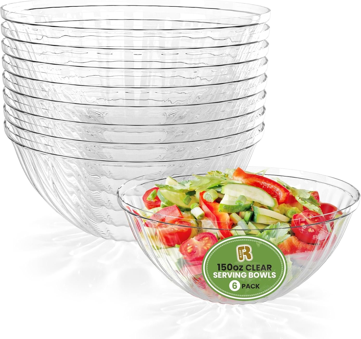 R-kay 6 Pack Extra Large Serving Bowl - 150 Ounce Plastic Serving Bowls For Entertaining - Clear Plastic Bowls For Salads And Snacks - Disposable bowls For All Occasions