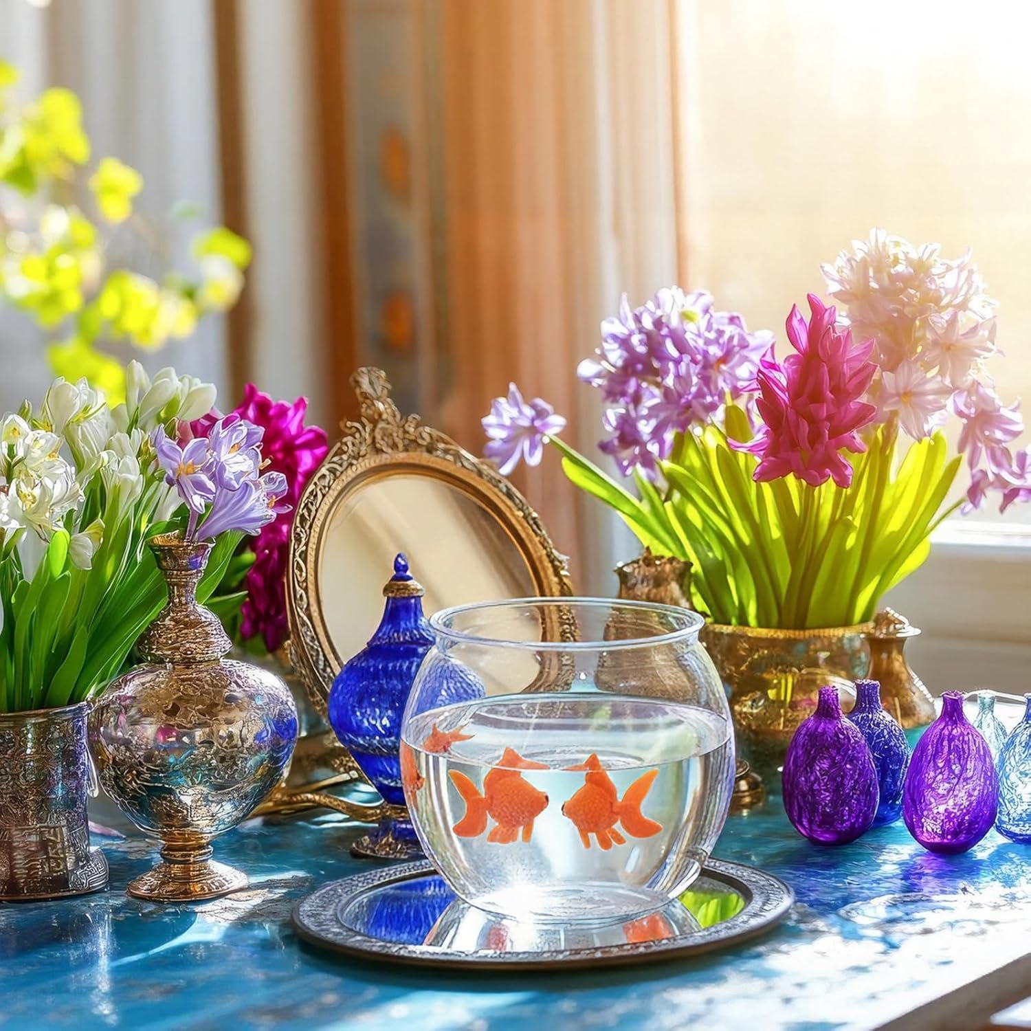OEM 16 oz Plastic Fish Bowl Nowruz Decorations Set with 3 Fake Goldfish Floating Aquarium Accessories for Haftseen New Year Table Factory