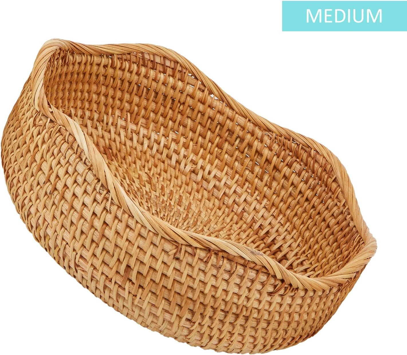 Wholesale Natural Rattan Round Fruit Basket Hand Woven Serving Bowl Wicker Storage for Dining Room Wave Medium 9'' Diameter x 3.3'' Height x 9'' Width Factory
