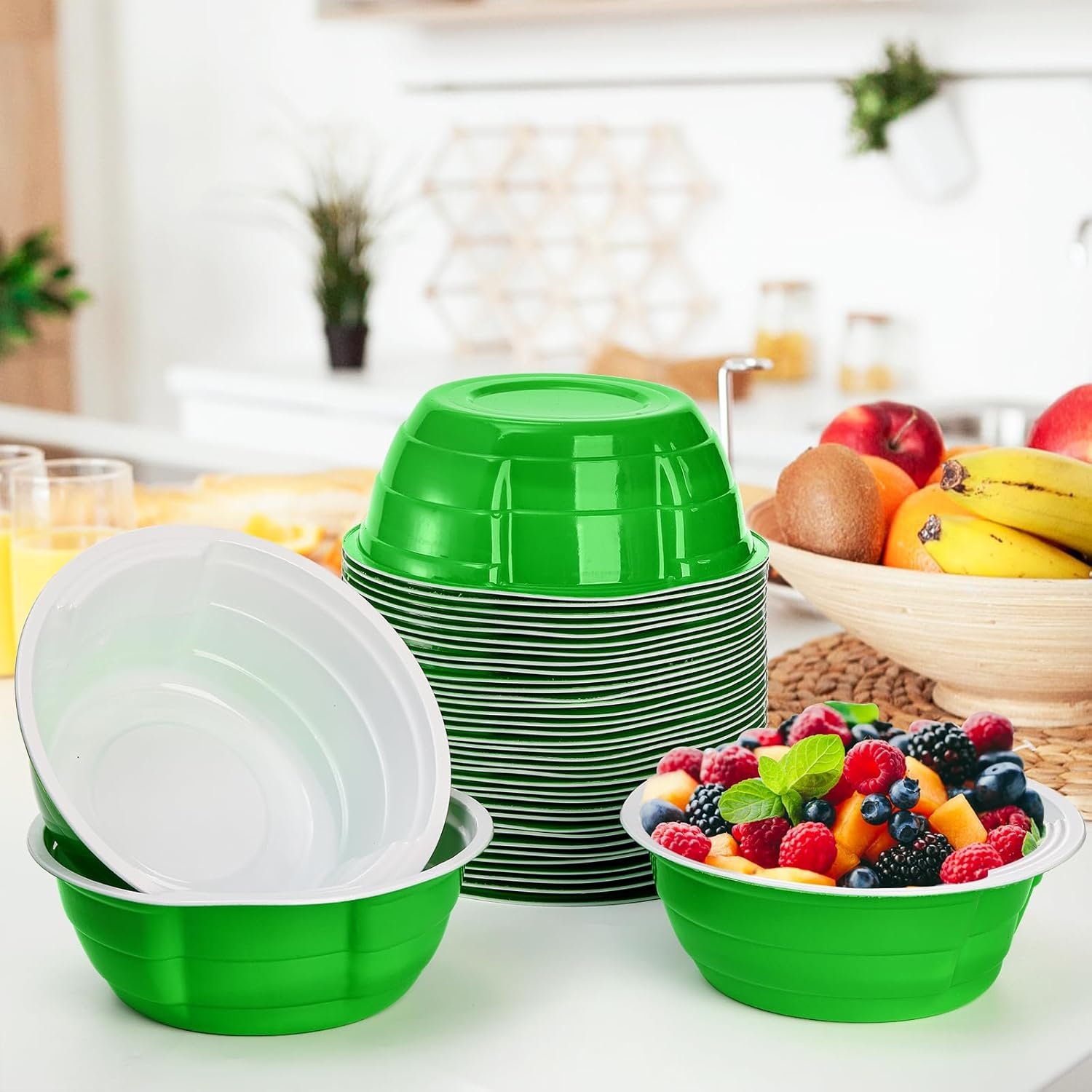 Wholesale 100 Pack 23oz Plastic Bowls Disposable Snack Bulk Large Lightweight Serving Bowls Salad Dessert for Party Wedding Birthday Picnics Holiday Green Factory