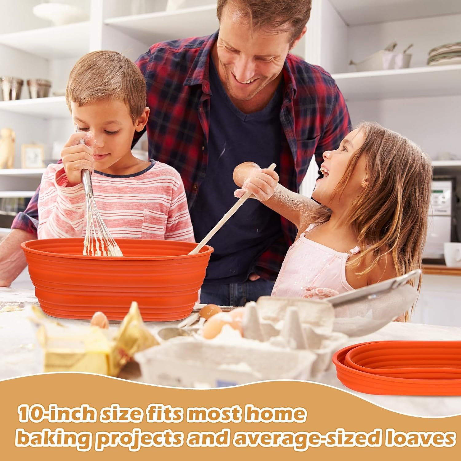 OEM 4-Pack 10-Inch Oval Silicone Collapsible Sourdough Proofing Baskets Dough Bowls with Scrapers Lids Orange Factory