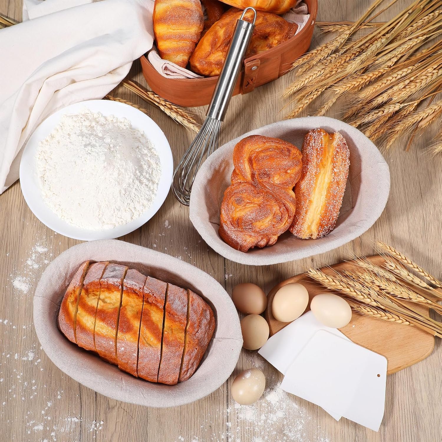 OEM 4-Pack 10-Inch Oval Silicone Collapsible Sourdough Proofing Baskets Dough Bowls with Scrapers Lids Orange Factory