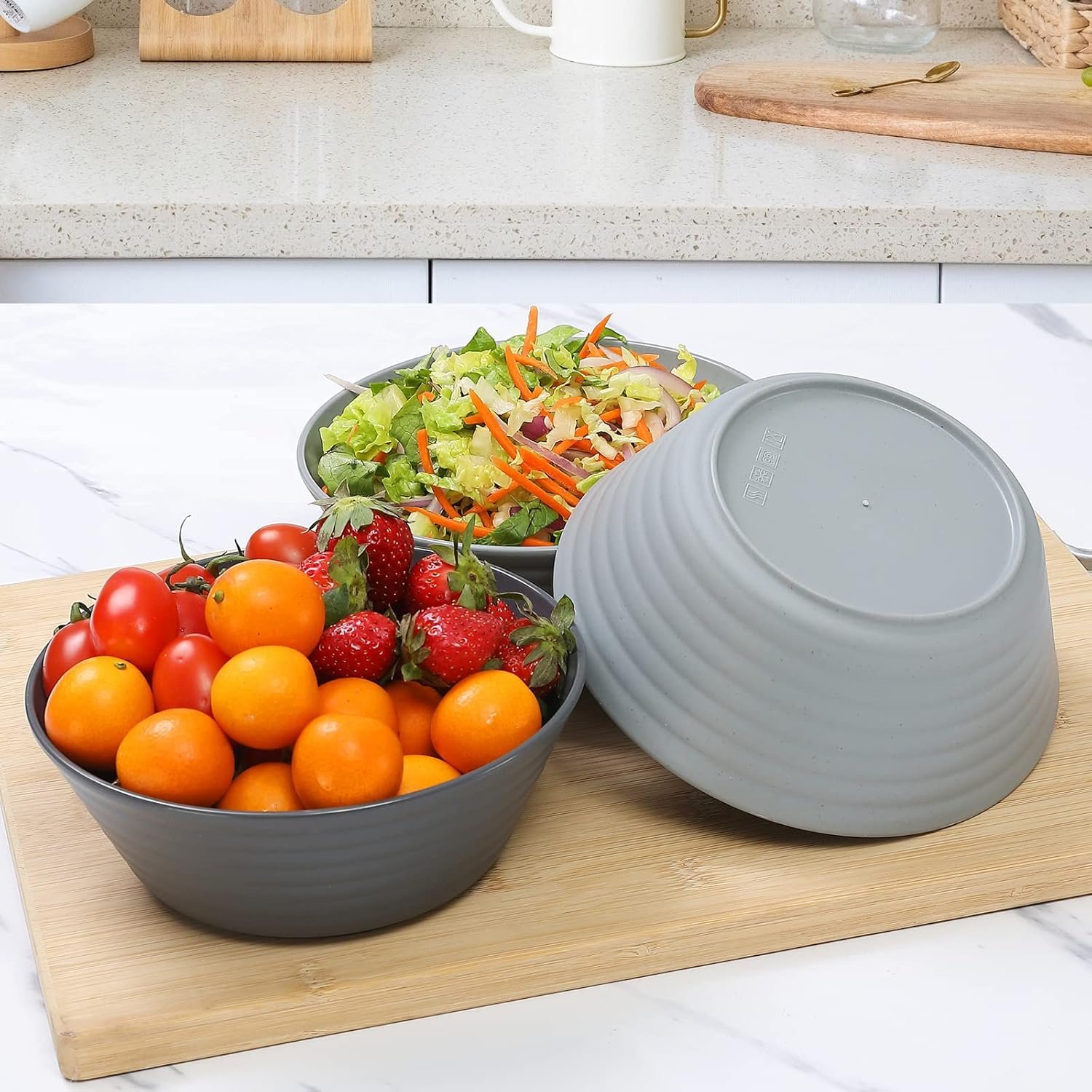 Wholesale 36 OZ Cereal Bowls Set of 12 Unbreakable Wheat Straw Plastic Serving Snack Soup and Dessert Bowls for Kitchen Parties and Camping Dishwasher and Microwave Safe Black and Gray Factory