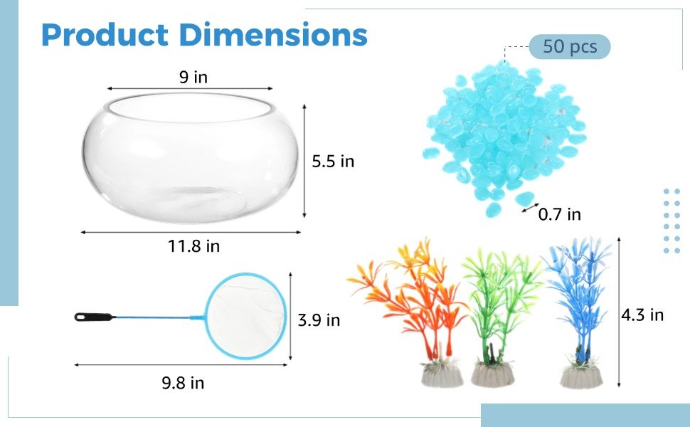 OEM Round Glass Fish Bowl Set with Luminous Pebbles Artificial Plants Net Small Vase Aquarium Home Office Decor Transparent Factory