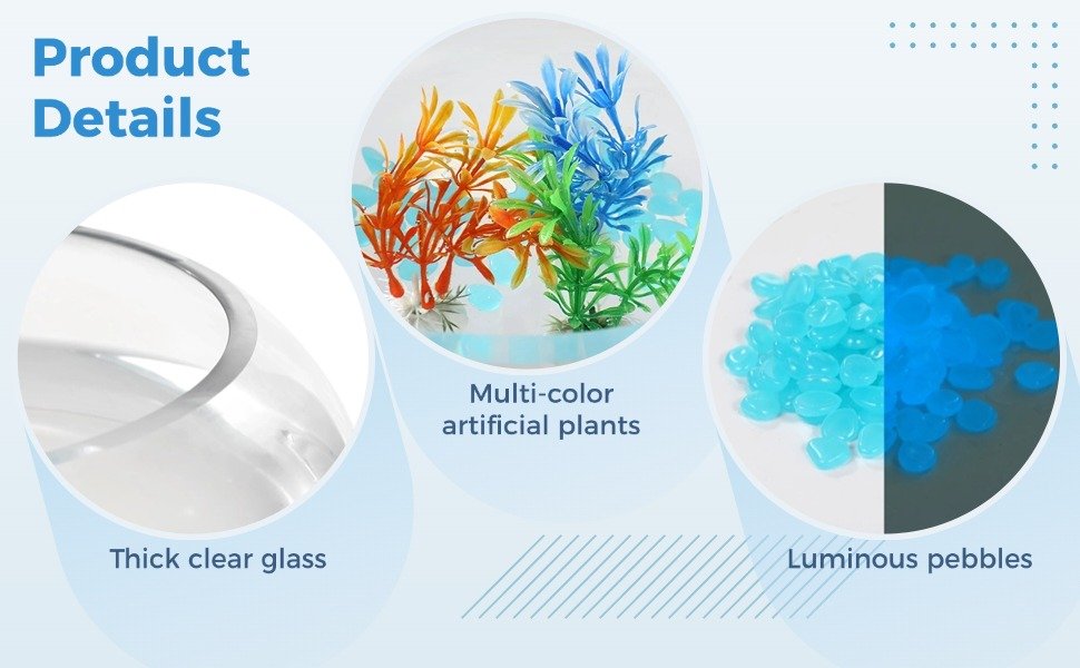 OEM Round Glass Fish Bowl Set with Luminous Pebbles Artificial Plants Net Small Vase Aquarium Home Office Decor Transparent Factory