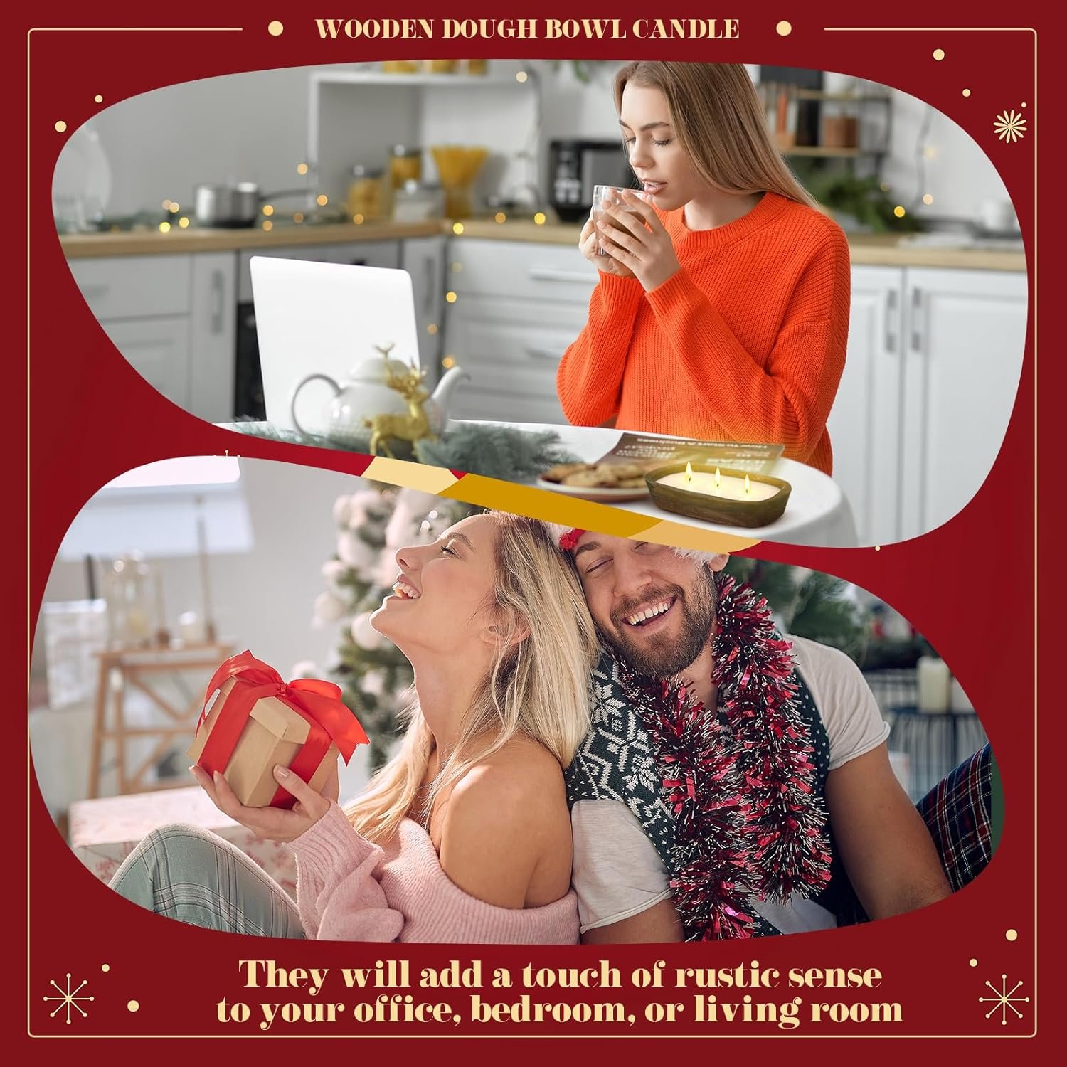 Wholesale 10 oz Rustic Wood Dough Bowl Soy Candle 3 Wick Scented Apple Cinnamon Gift for Men Women Farmhouse Table Centerpiece Home Decor Christmas Factory