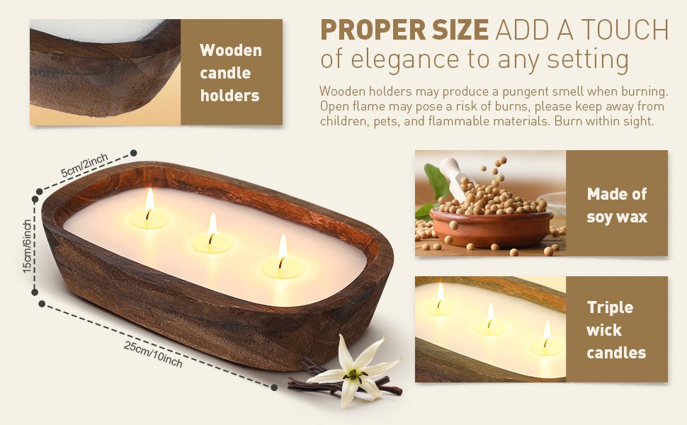 Wholesale 10 oz Rustic Wood Dough Bowl Soy Candle 3 Wick Scented Apple Cinnamon Gift for Men Women Farmhouse Table Centerpiece Home Decor Christmas Factory