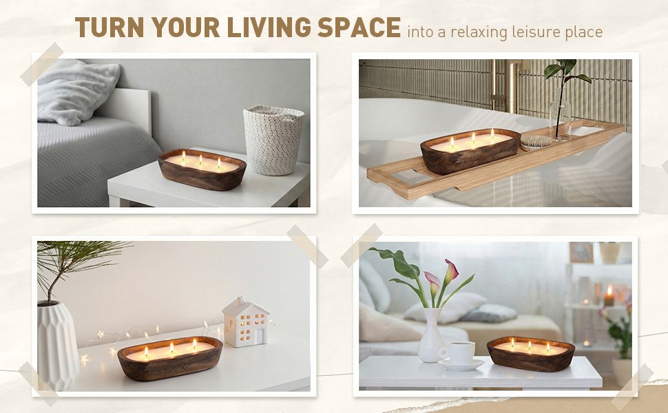 Wholesale 10 oz Rustic Wood Dough Bowl Soy Candle 3 Wick Scented Apple Cinnamon Gift for Men Women Farmhouse Table Centerpiece Home Decor Christmas Factory