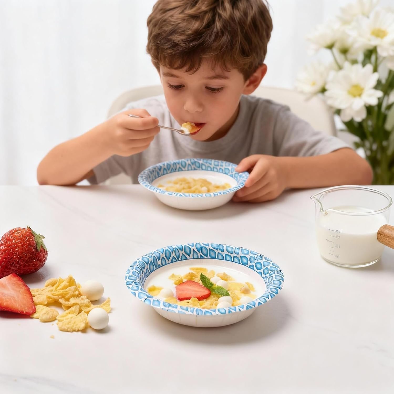 Wholesale 10 Oz Paper Bowls 150 Count Small Blue Printed Soak Proof Disposable Bowls for Snacks Desserts and Light Lunch Meals Factory