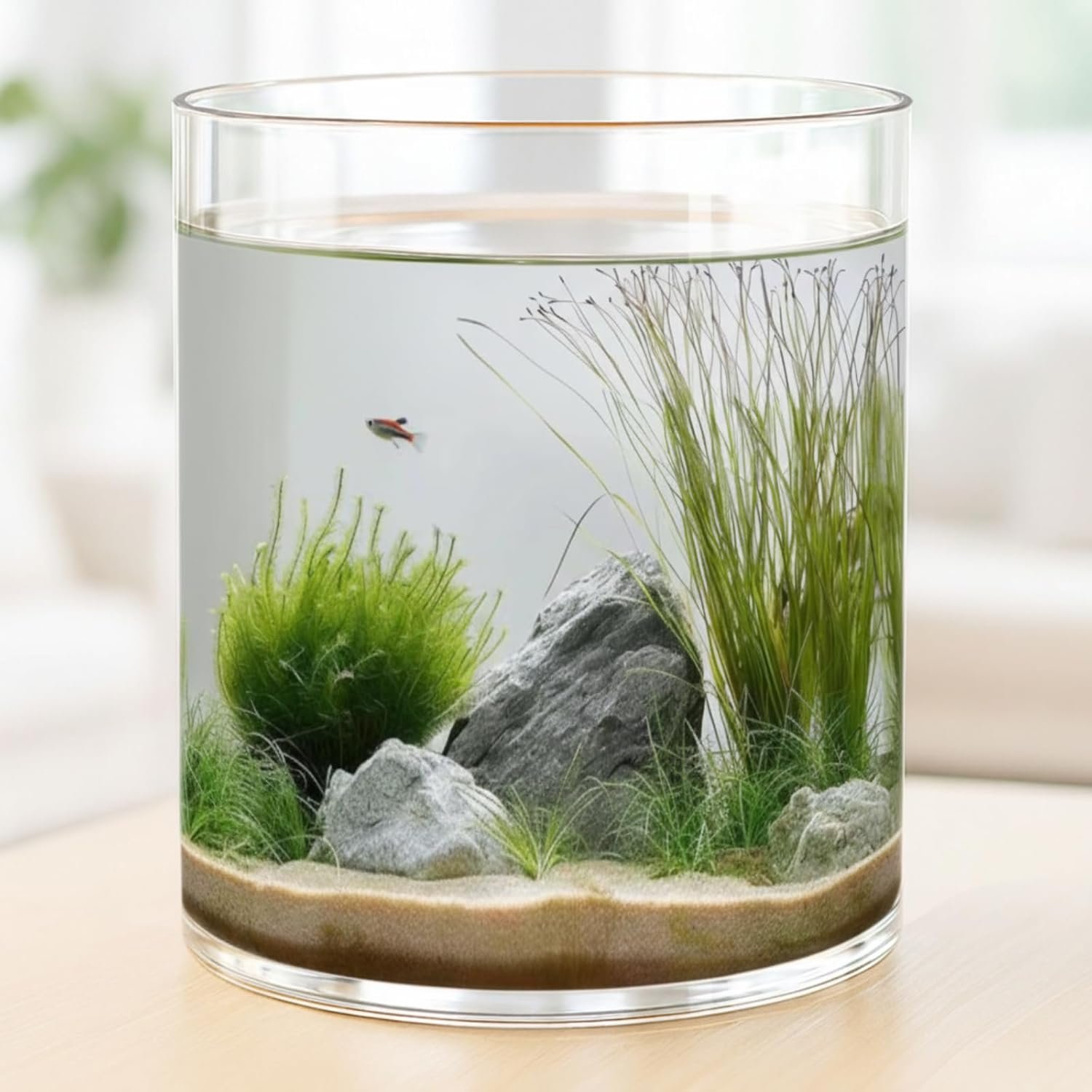 Maxdot 2.5 Gallon Cylindrical Glass Fish Tank Solid Base, 360° Full View Desktop Aquarium Starter, Easy to Maintain Small Microfauna for Betta Snails Shrimp Aquatic Planting and Small Plant Terrarium