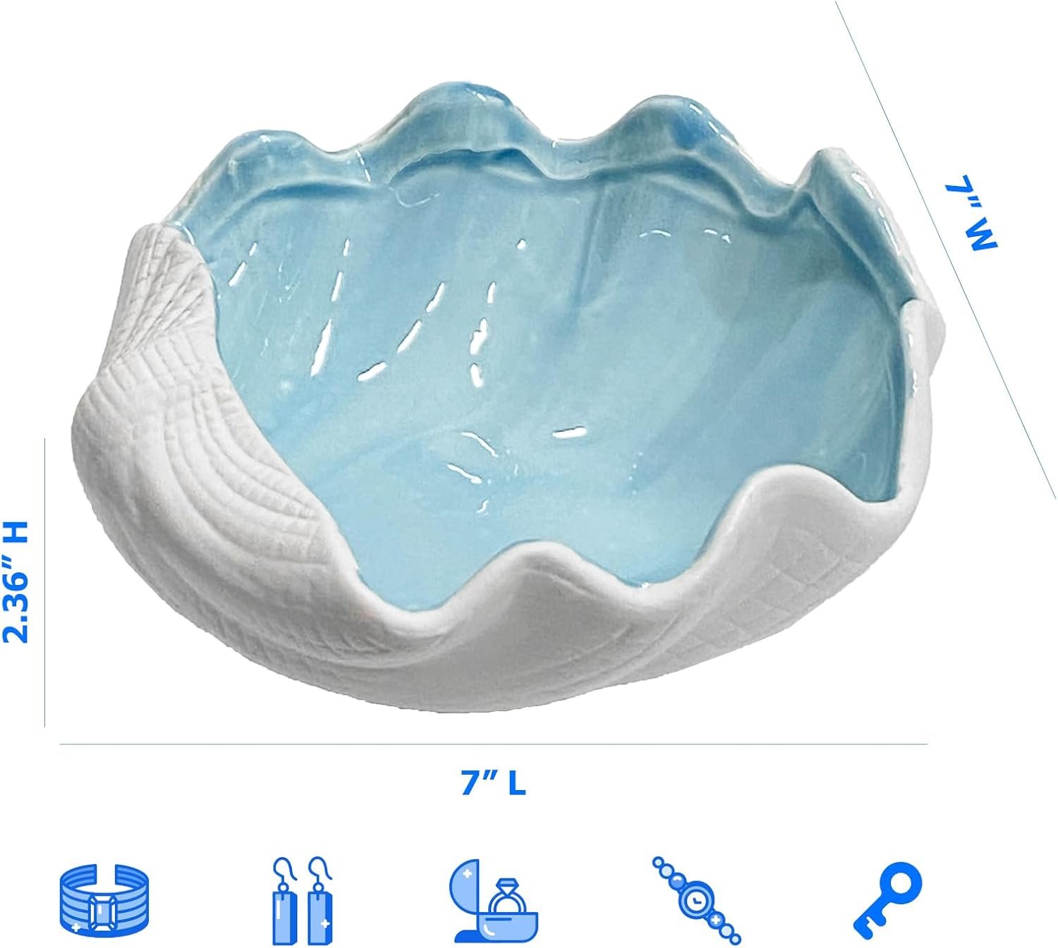 OEM Ceramic Sea Shell Jewelry Dish Holder Cute Key Organizer Plate Vanity Home Decor Accessory Large Light Blue Factory
