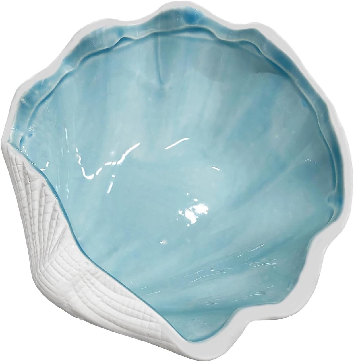 Sea Shell Jewelry Dish, Ceramic Seashell Jewelry Holder, Cute Key Organizer Plate Vanity Decorations Accessories for Home Decor Bathroom (Light Blue Shell - Large)