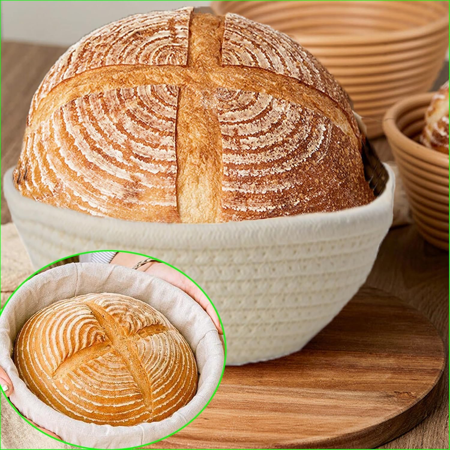 OEM 8 Inch 2-Pack Round Banneton Bread Proofing Basket with Liner for Sourdough Baking Factory