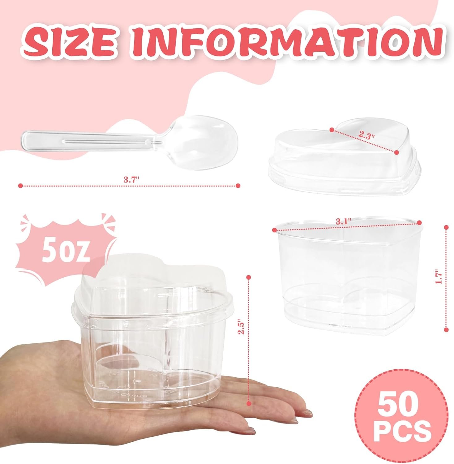 Wholesale 100 Pack 5 oz Disposable Plastic Heart Dessert Cups with Lids Spoons for Parfait Pudding Jello Shooters Parties Yogurt Trifle Mousse Ice Cream Clear supplier