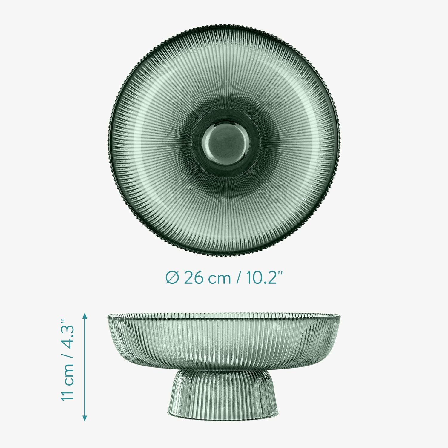 OEM Decorative Fluted Glass Fruit Bowl 10.2 Inch Diameter Green Tinted Table Centerpiece for Snacks Candy Factory