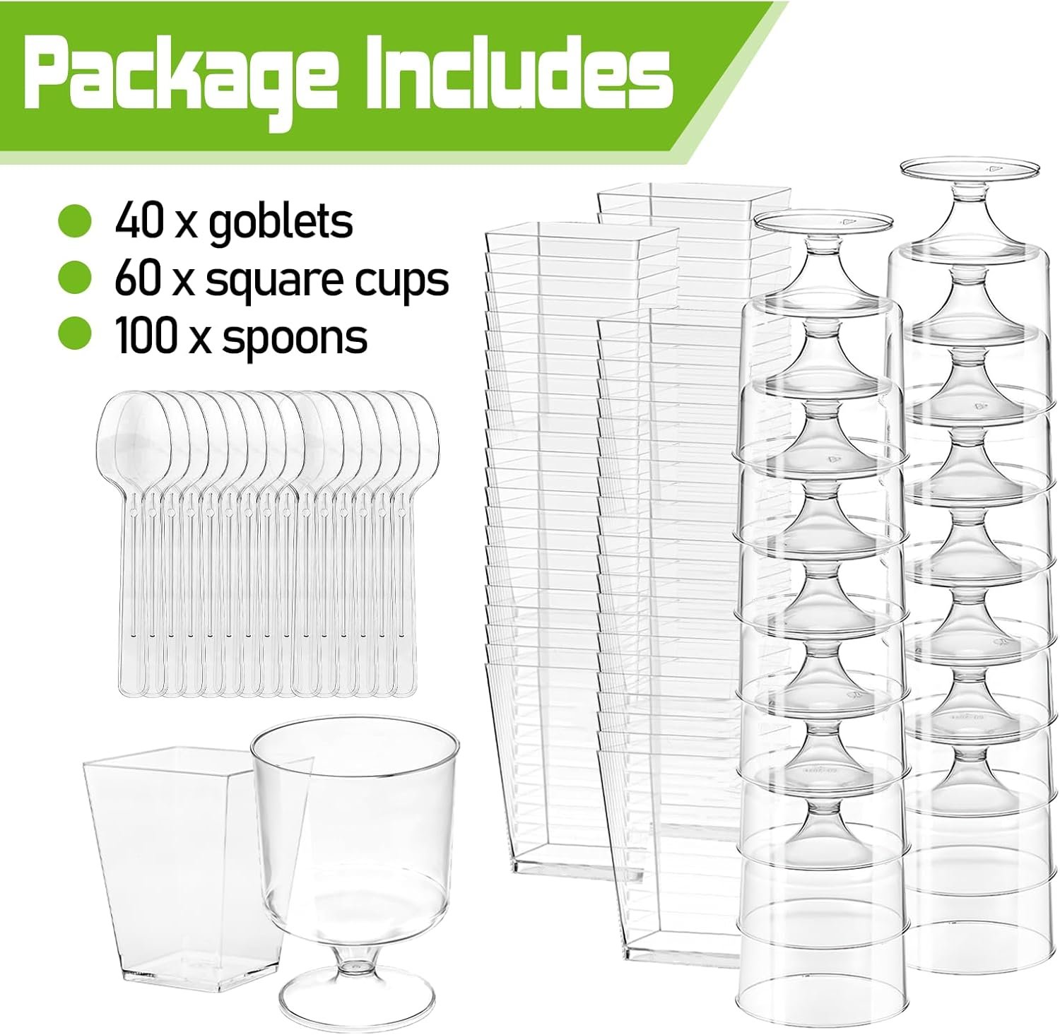 Wholesale 200 Pack 5 oz Clear Square Plastic Dessert Cups with Spoons Disposable Parfait Shooters for Party Trifle Mousse Yogurt Ice Cream Snacks Manufacturer