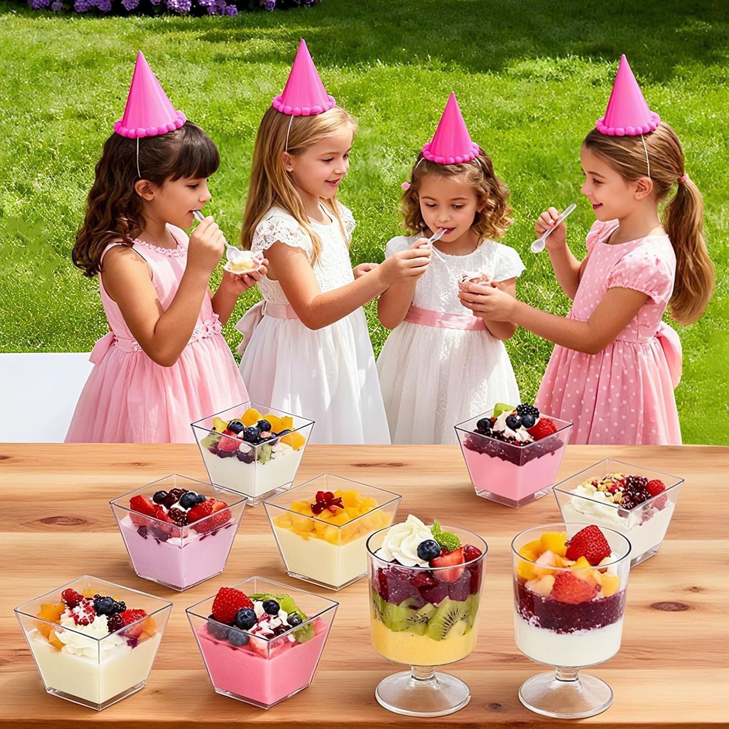 Wholesale 200 Pack 5 oz Clear Square Plastic Dessert Cups with Spoons Disposable Parfait Shooters for Party Trifle Mousse Yogurt Ice Cream Snacks Manufacturer