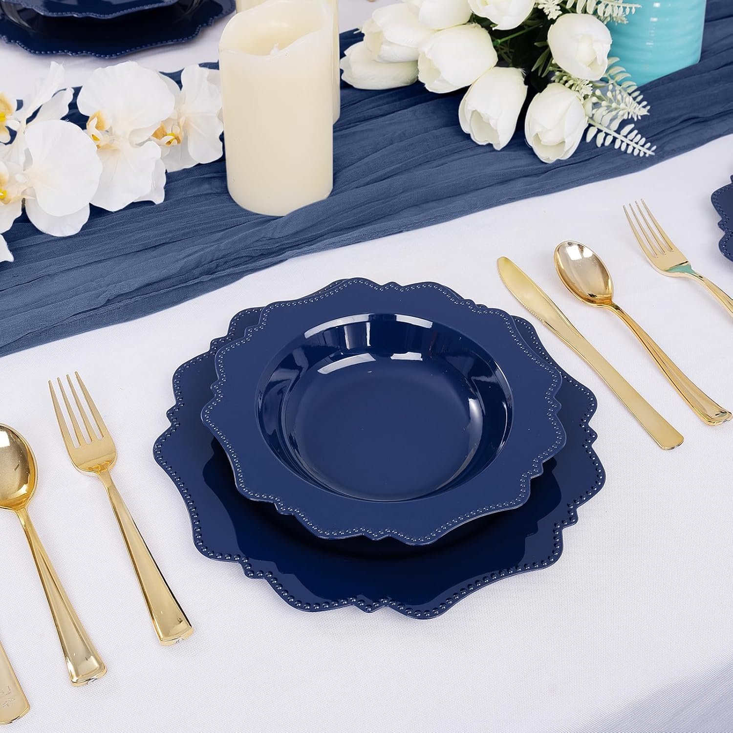 Wholesale Navy Blue 12 Oz Plastic Disposable Party Bowls 60 Pack Shatterproof Soup Salad Dinnerware for Catering Holidays Weddings Everyday Use Factory