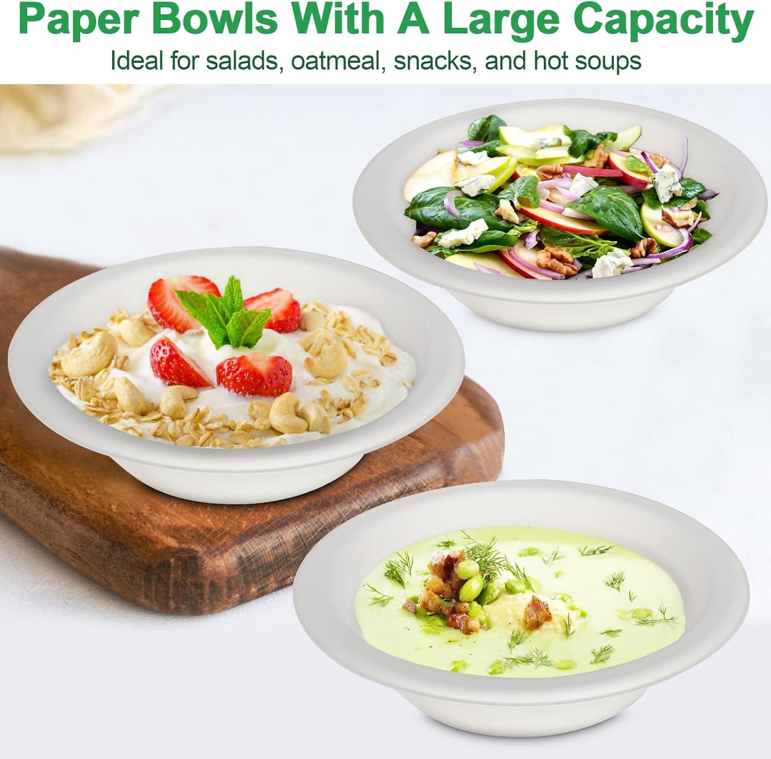 Wholesale 20oz Disposable Heavy Duty Compostable Biodegradable White Bagasse Paper Bowls 50 Pack for Hot and Cold Food Factory