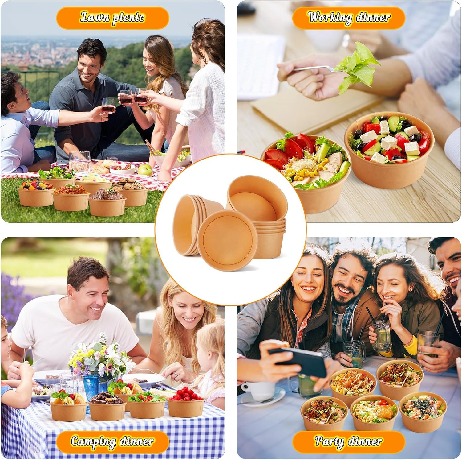 Wholesale 90 Pack 24 oz Disposable Kraft Paper Salad Soup Serving Bowls without Lids for Hot Cold Food Ice Cream Dessert Factory