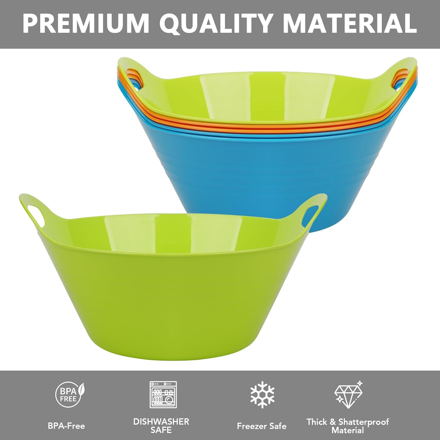 Wholesale 6 Pack 4.9L Large Plastic Snack Serving Bowls with Handles for Party Kitchen Fruit Cereal Candy Salad Chips Microwave Safe Factory Wholesale 6 Pack 4.9L Large Plastic Snack Serving Bowls with Handles for Party Kitchen Fruit Cereal Candy Salad Chips Microwave Safe Factory