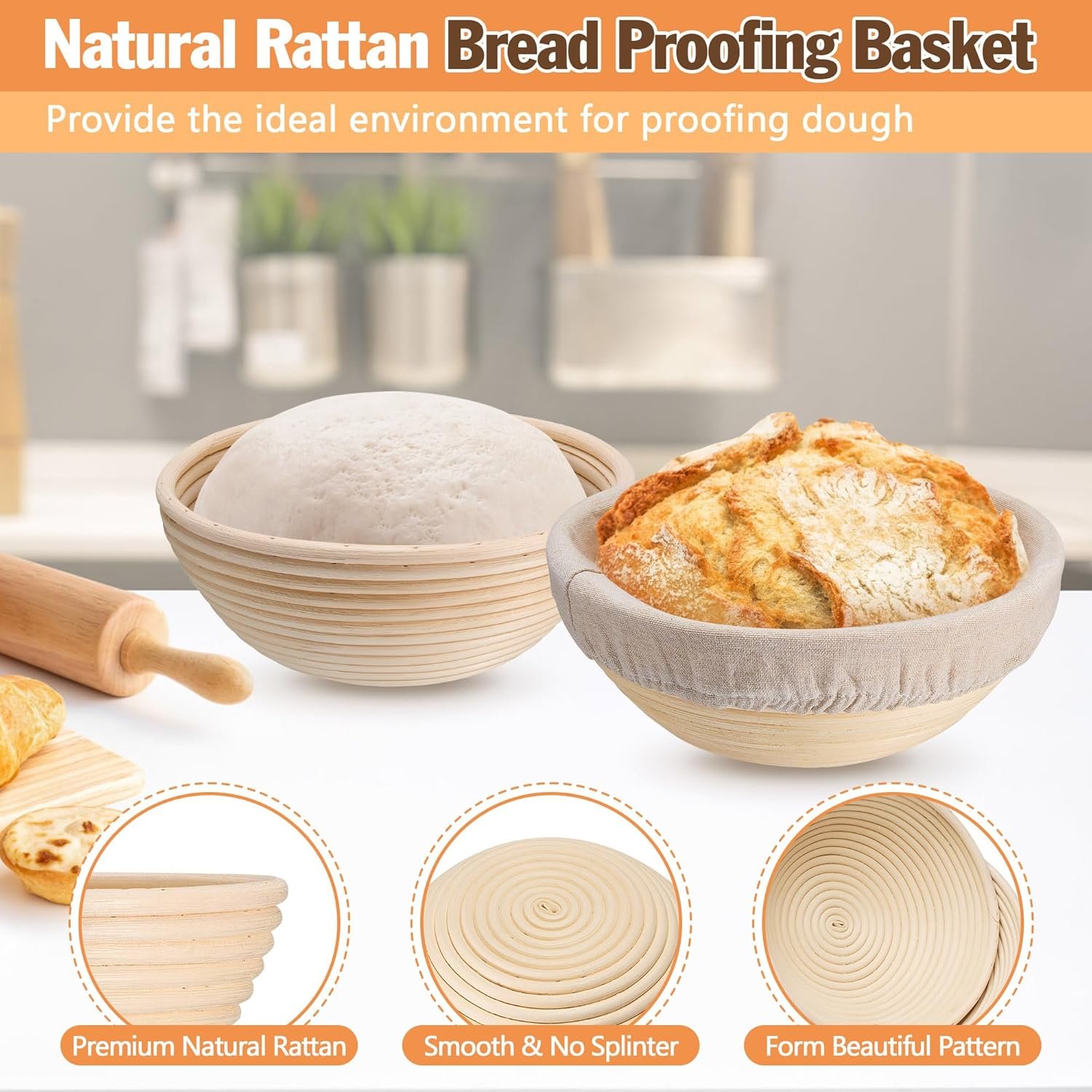 OEM Set of 2 9-Inch Round Bread Proofing Baskets Sourdough Baking Supplies Complete Starter Kit for Beginners Factory OEM Set of 2 9-Inch Round Bread Proofing Baskets Sourdough Baking Supplies Complete Starter Kit for Beginners Factory