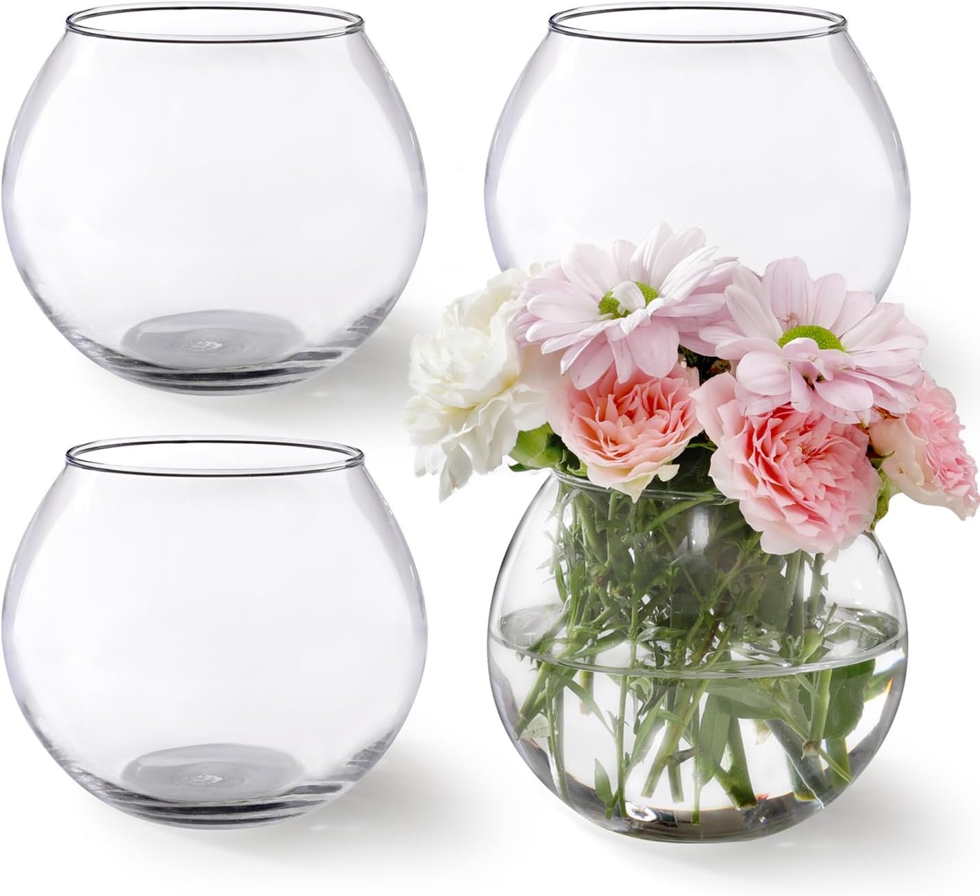 4 Pack Small Round Glass Bowl Vases,4.7” W x 3.8” H,Clear Glass Bubble Bowl Flower Vase Fish Bowl for Table Centerpieces,Wedding Table Display Home Decor (4.7” W x 3.8” H 4Pack)