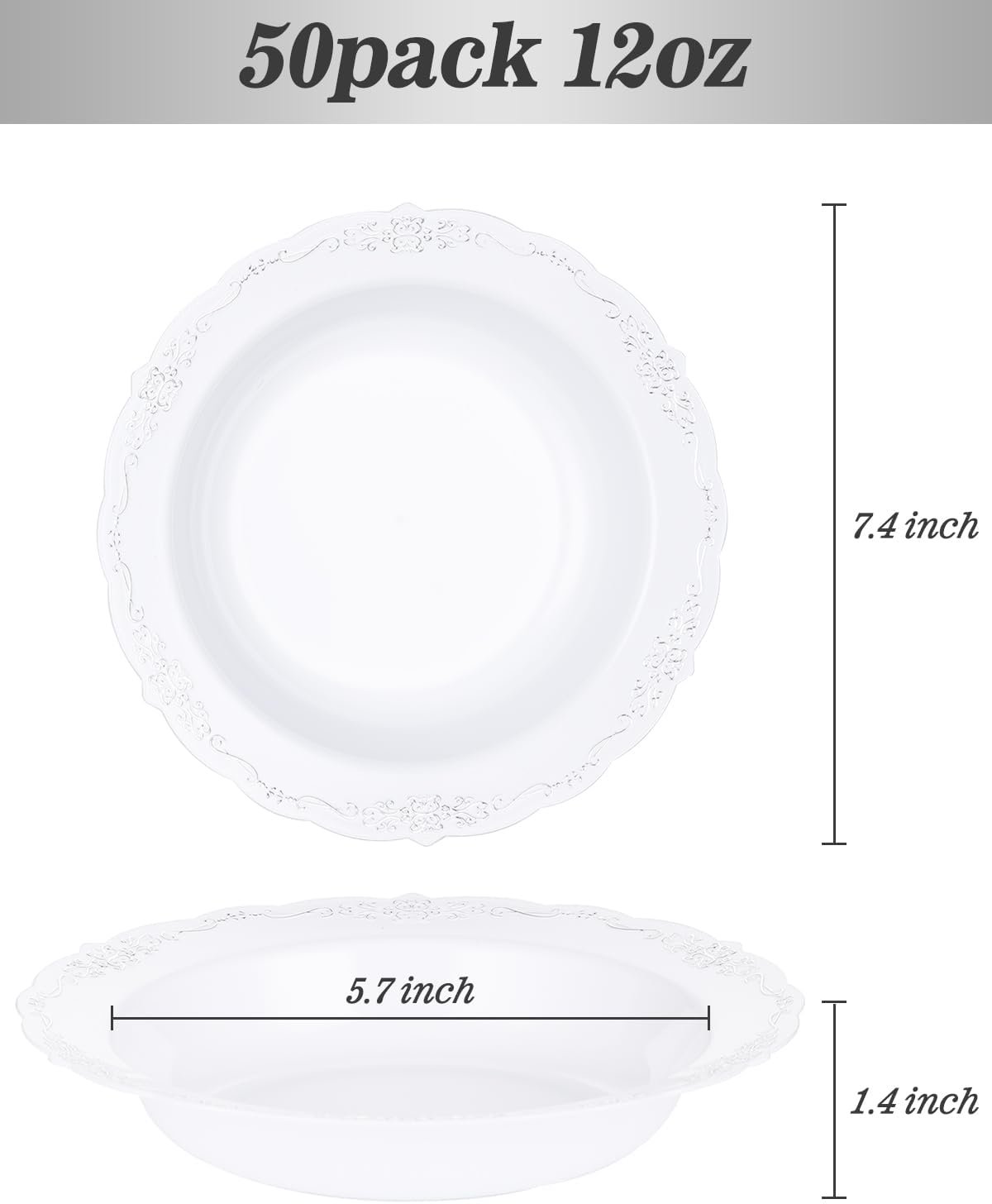 Wholesale 50 Pack 12oz White Plastic Salad Bowls with Silver Rim Disposable for Parties Dinners Weddings Christmas Thanksgiving Factory