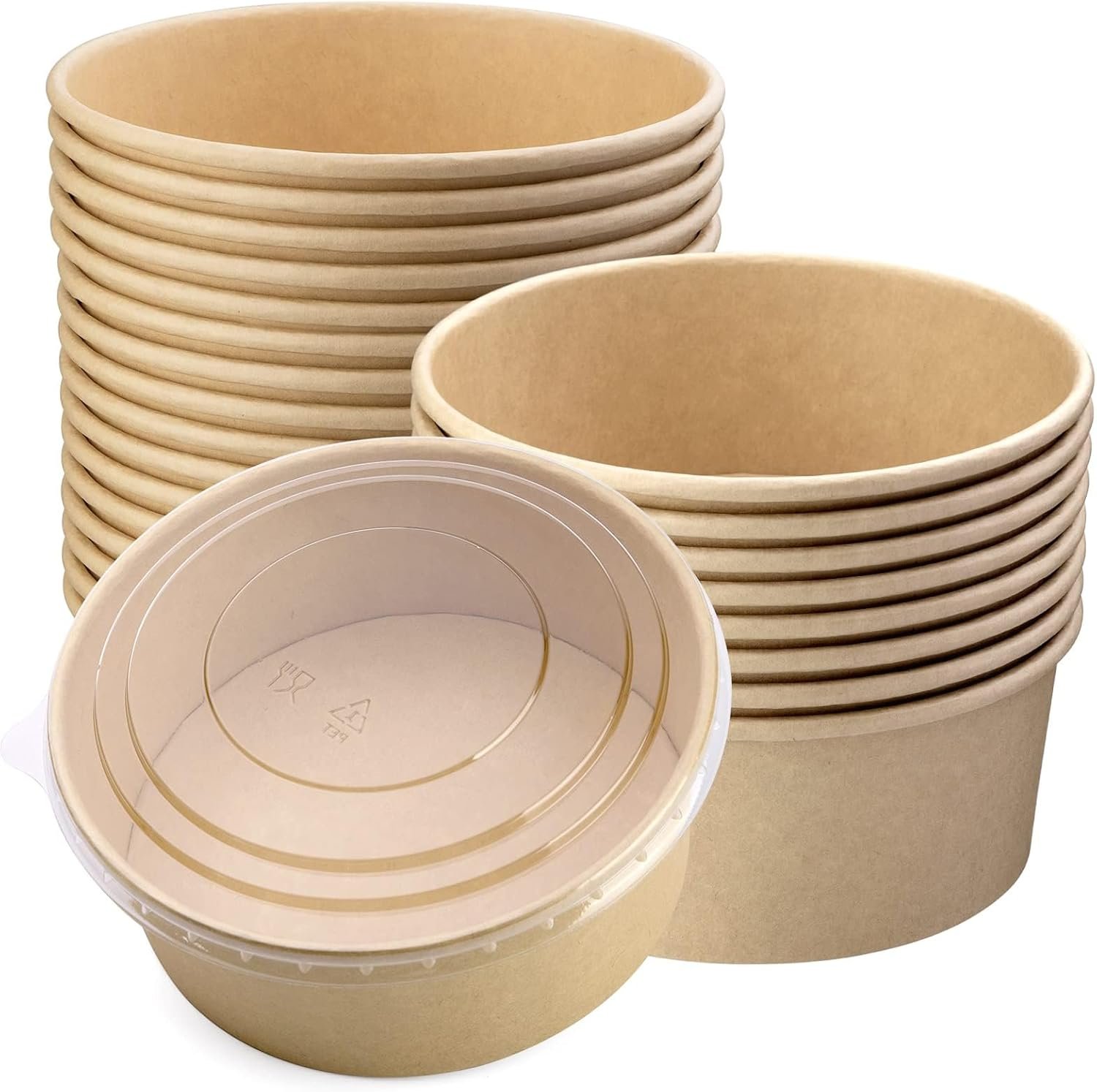 37 Oz 25 Pcs Disposable Meal Prep Containers with Lids, 1100 ML Paper Bowls with Lids, Disposable Salad Bowls with Lids, Round Shape Kraft Food Containers for Salad, Ice Cream, Yogurt