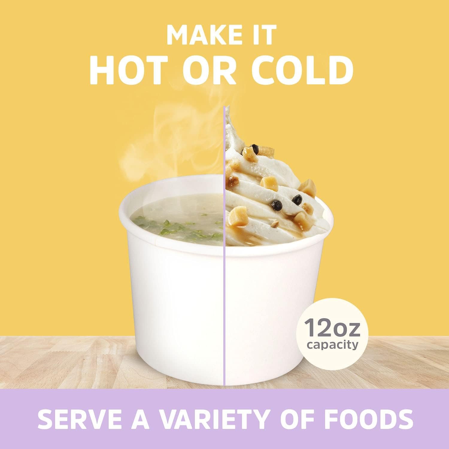 Wholesale 12oz Disposable Paper Ice Cream Cups with Spoons 50 Count for Hot Soup Dessert and Frozen Yogurt White Factory