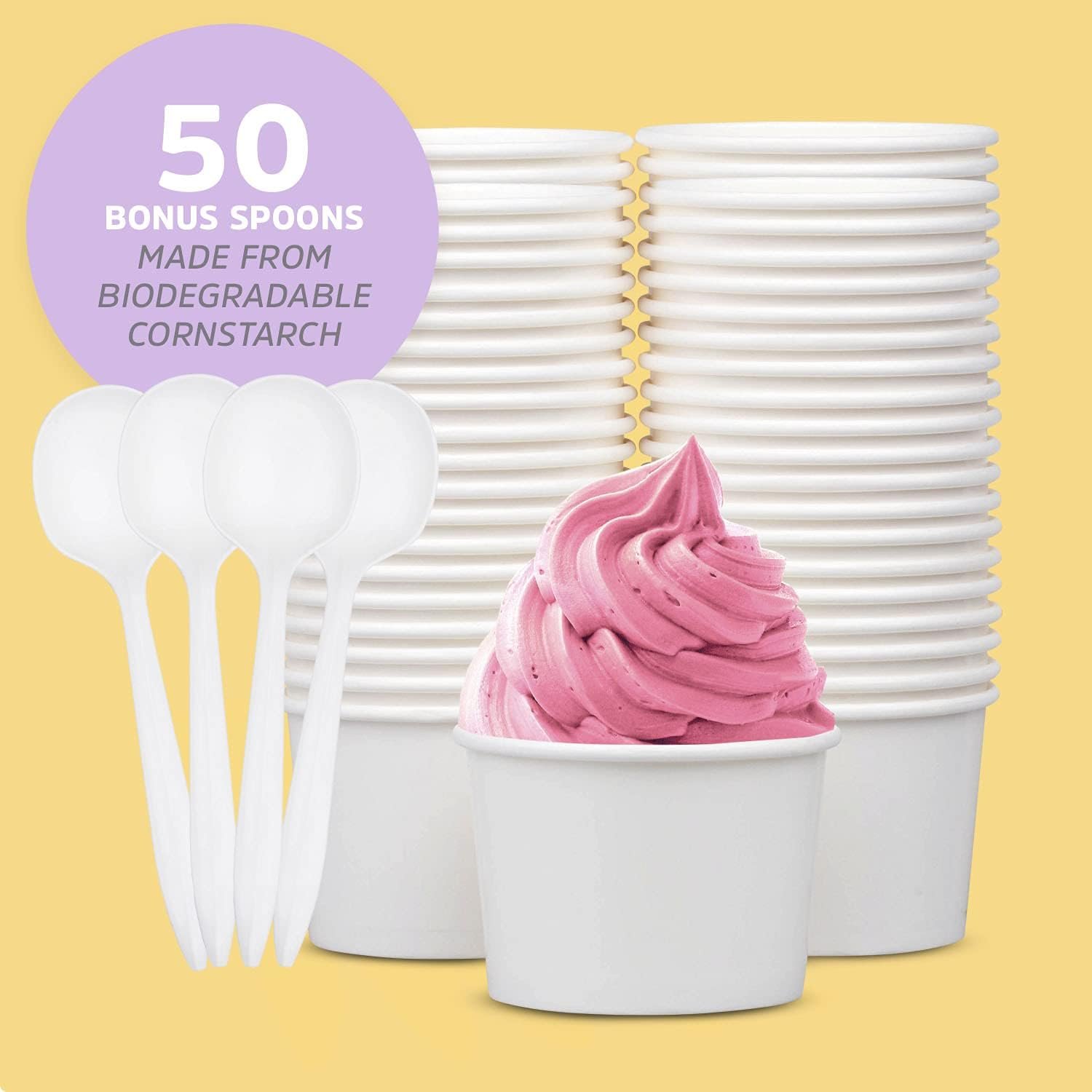 Wholesale 12oz Disposable Paper Ice Cream Cups with Spoons 50 Count for Hot Soup Dessert and Frozen Yogurt White Factory