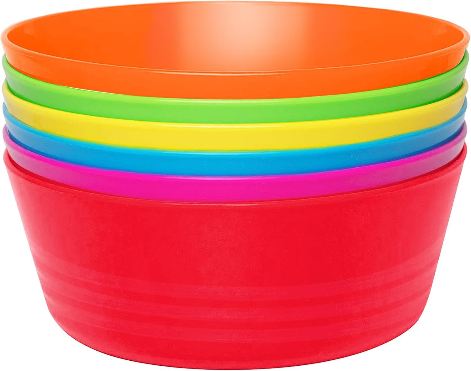 Plastic Toddler Bowls Set of 6 - 10 Oz Kids Bowls, Microwave & Dishwasher Safe, BPA Free, Brightly Colored, Great for Cereal, Soup, Snack, Fruit or Salad