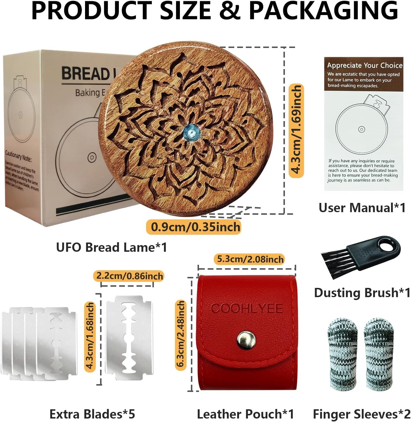 OEM Bread Lame Sourdough Scoring Tool for Dough Baking Wooden Handle with 5 Razor Blades Leather Storage Cover Finger Sleeves and Cleaning Kit Factory