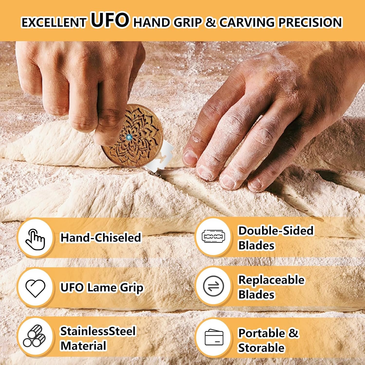 OEM Bread Lame Sourdough Scoring Tool for Dough Baking Wooden Handle with 5 Razor Blades Leather Storage Cover Finger Sleeves and Cleaning Kit Factory