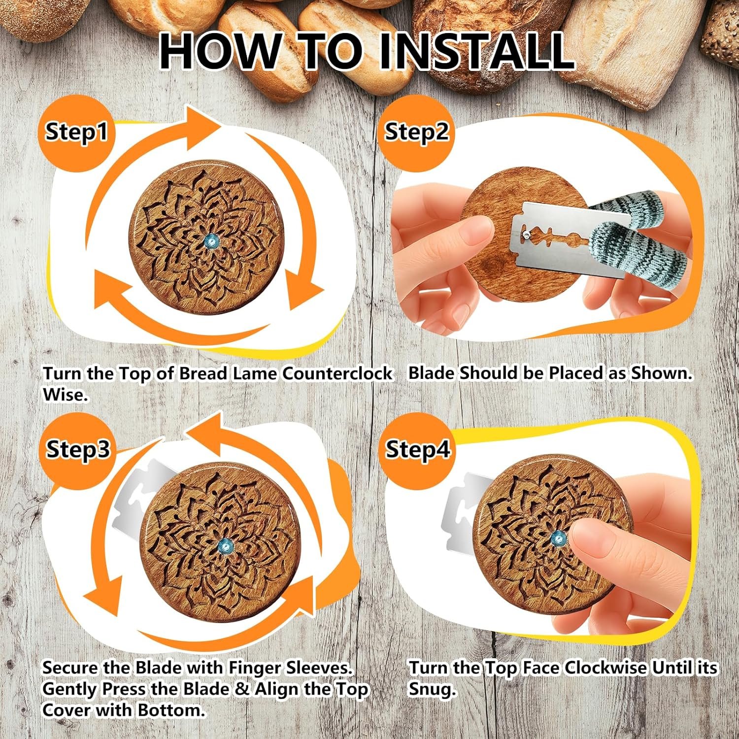 OEM Bread Lame Sourdough Scoring Tool for Dough Baking Wooden Handle with 5 Razor Blades Leather Storage Cover Finger Sleeves and Cleaning Kit Factory