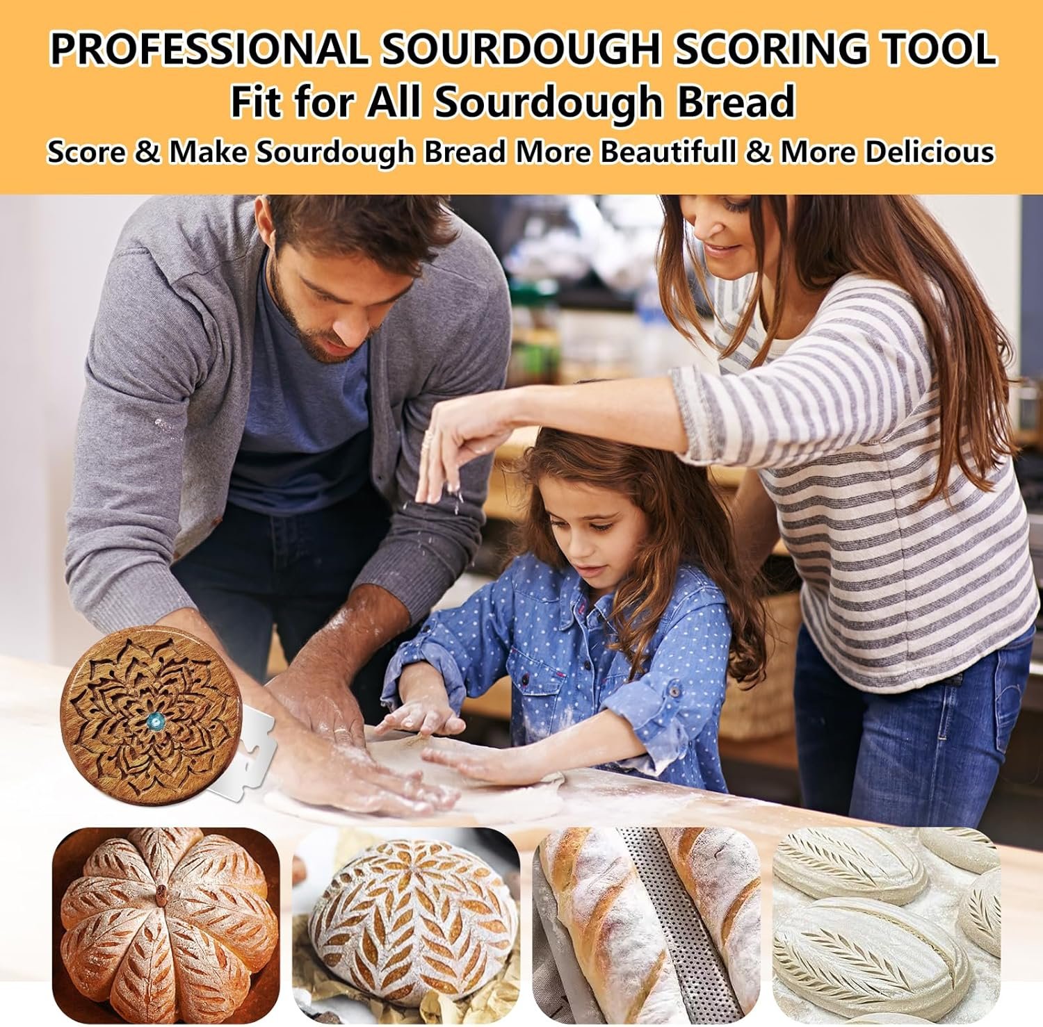 OEM Bread Lame Sourdough Scoring Tool for Dough Baking Wooden Handle with 5 Razor Blades Leather Storage Cover Finger Sleeves and Cleaning Kit Factory